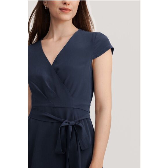 LILYSILK Figure Flattering 100% Silk Wrap Dress in Navy size XL US 14-16 - Picture 3 of 13